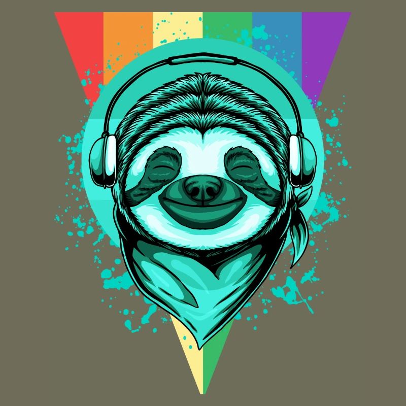 Faultier mit Kopfhörern & Regenbogen