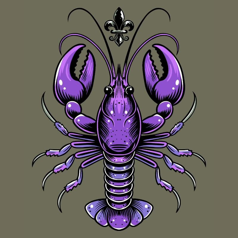 Mardi Gras crawfish with fleur-de-lis design