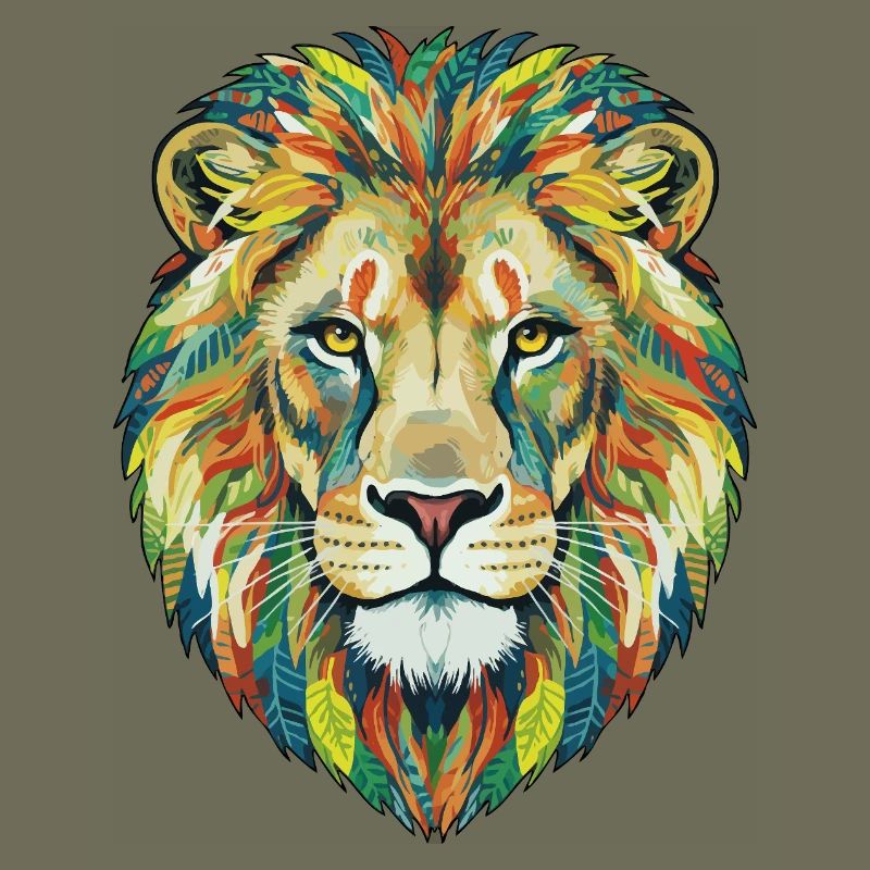 Colorful Lion Head with Leaf Pattern