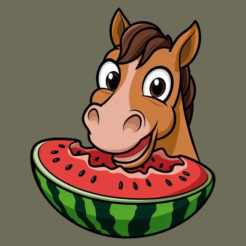 Cheval mignon avec pastèque dessin animé été