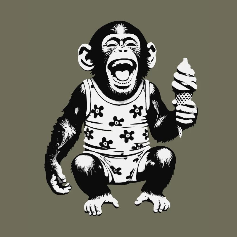 Laughing monkey with ice cream