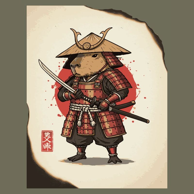 Anthropomorphe Ratten-Samurai in Rüstung