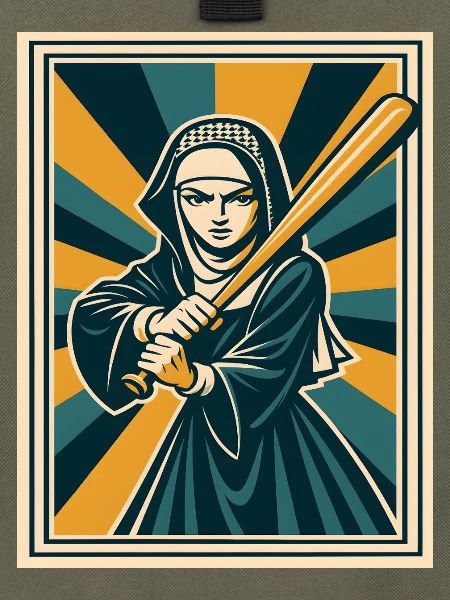 Nonne mit Baseballschläger
