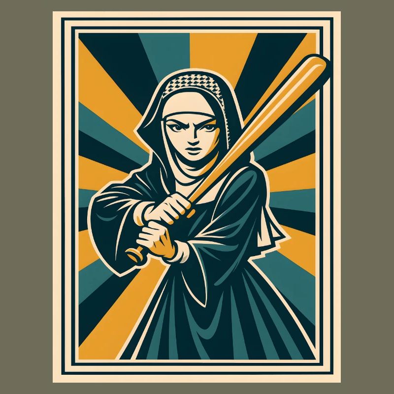 Nonne mit Baseballschläger