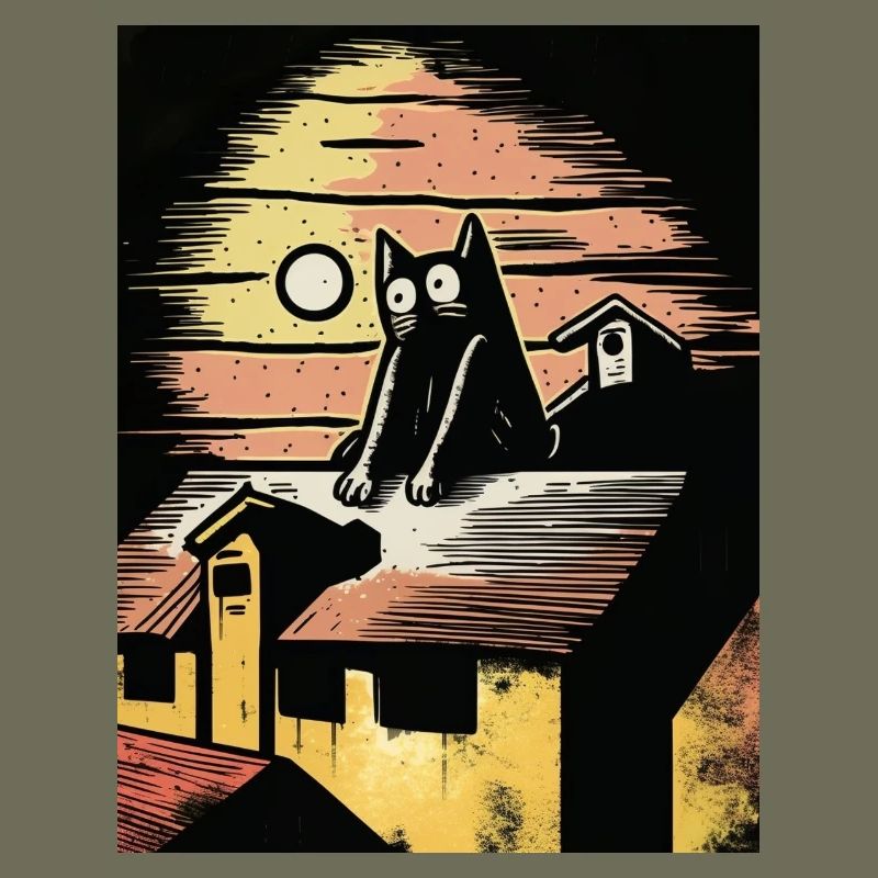 Moonlit night with black cat