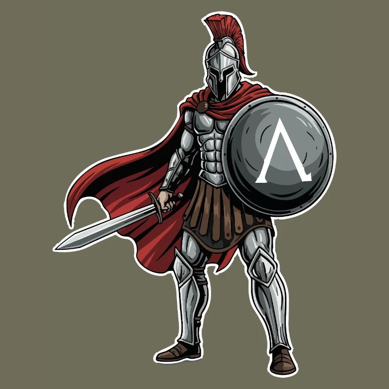 Hoplitisches Spartanisches Lambda-Schild-Schwert-Maskottchen