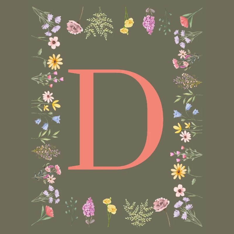 Florale Initialen "D", Buchstaben Monogramm 