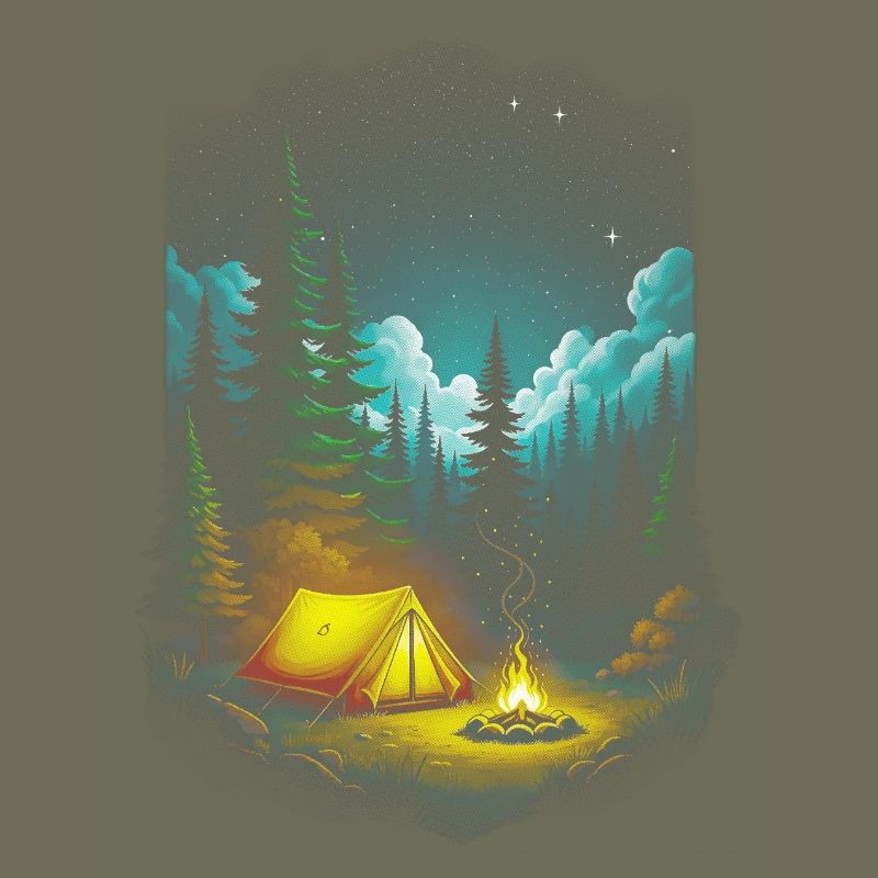 Starry Night Campfire Forest Scene