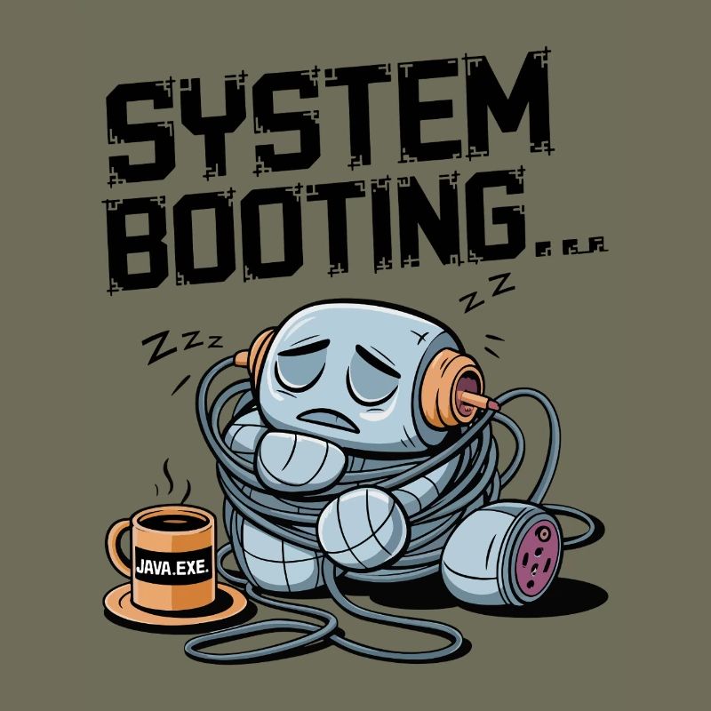 Schläfriger Roboter Booten mit Java.exe Kaffee – Lustig