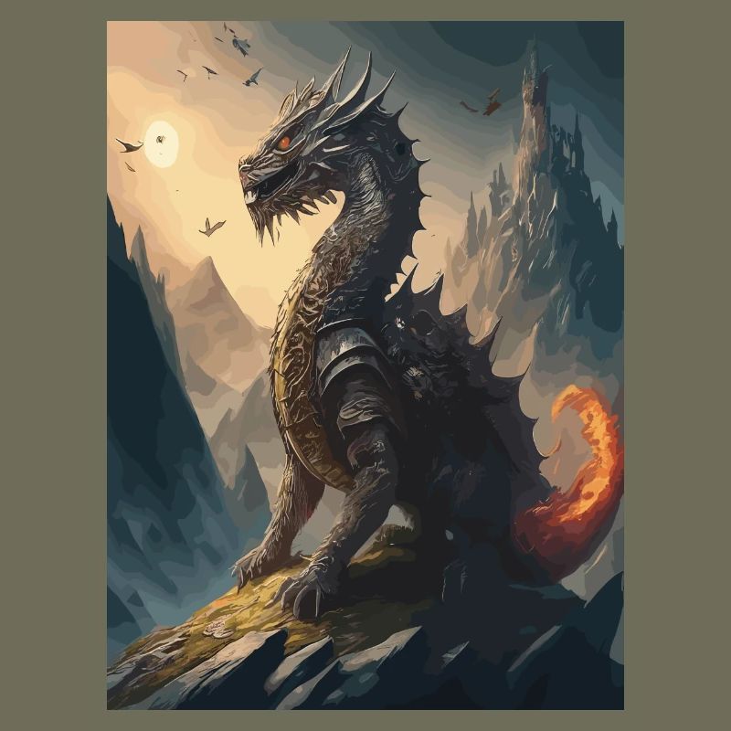 Drachenkrieger Schwarzrot Illustration
