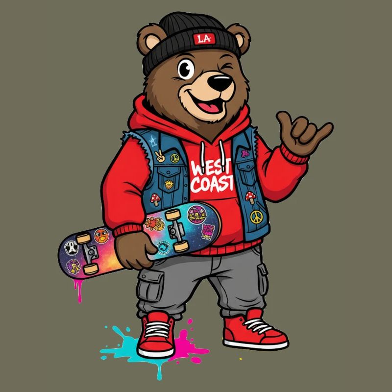 Wave Bear Skateboard Graffiti Pullover Hoodie