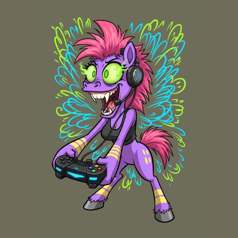 Neon Gaming Pony mit Kopfhörern