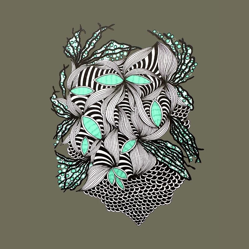 Line Flowers Pattern Mint Accent
