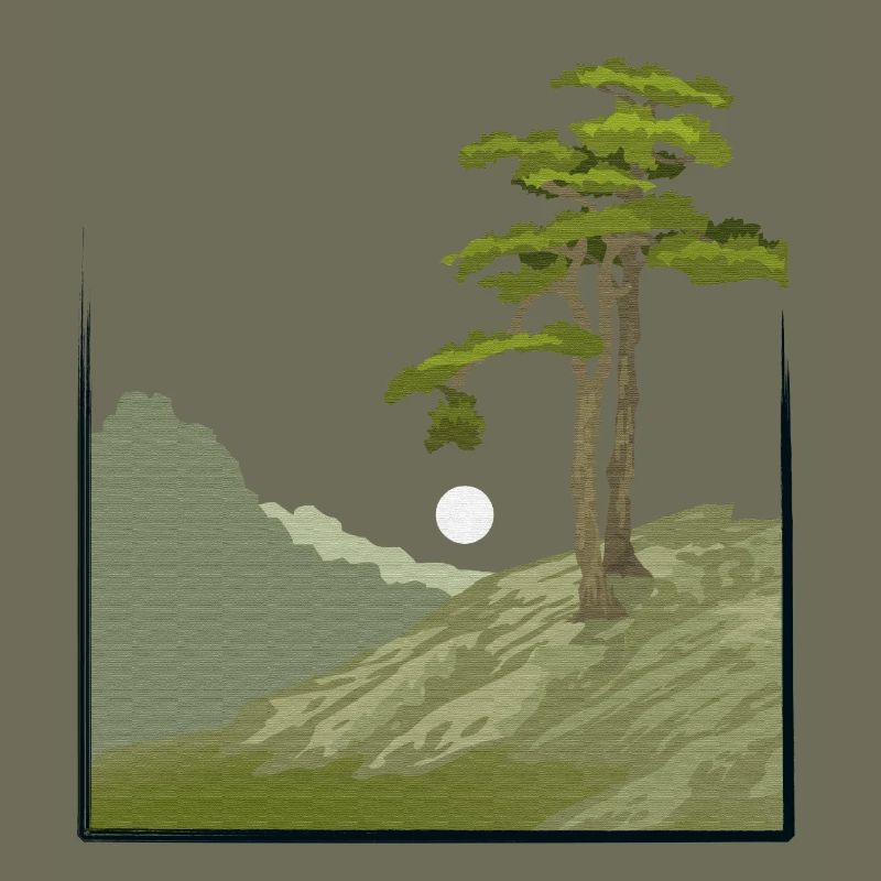 Tree on hill with canvas structure, public domain