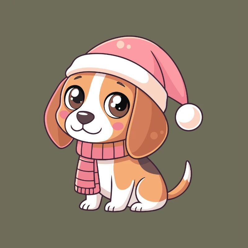 Chiot Noël Rose avec Bonnet et Écharpe