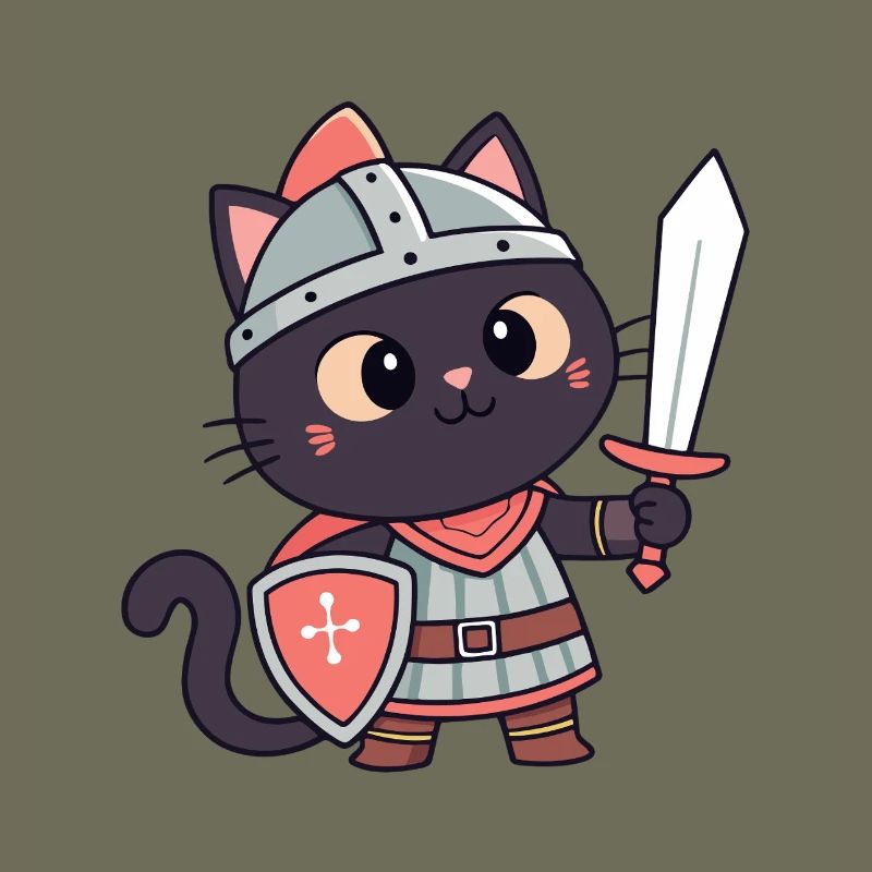 Chat Chevalier: épée et écu mignon