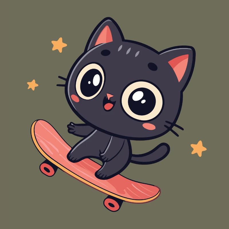 Kawaii Cat on Skateboard