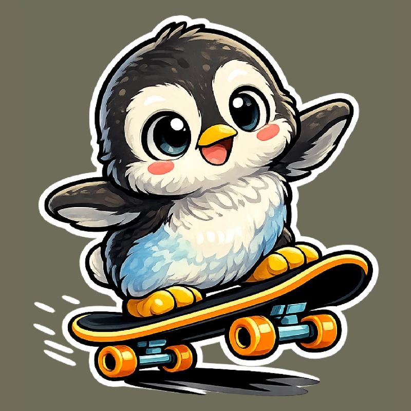 Kawaii penguin on skateboard
