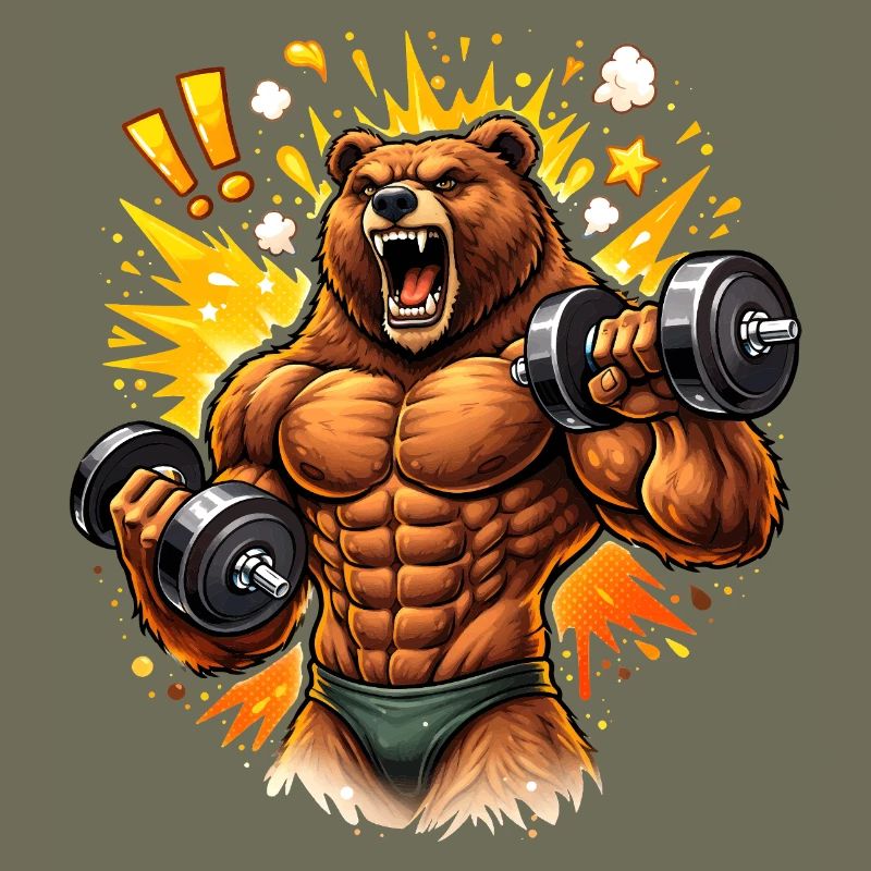 Strong Bodybuilder Bear Illustration