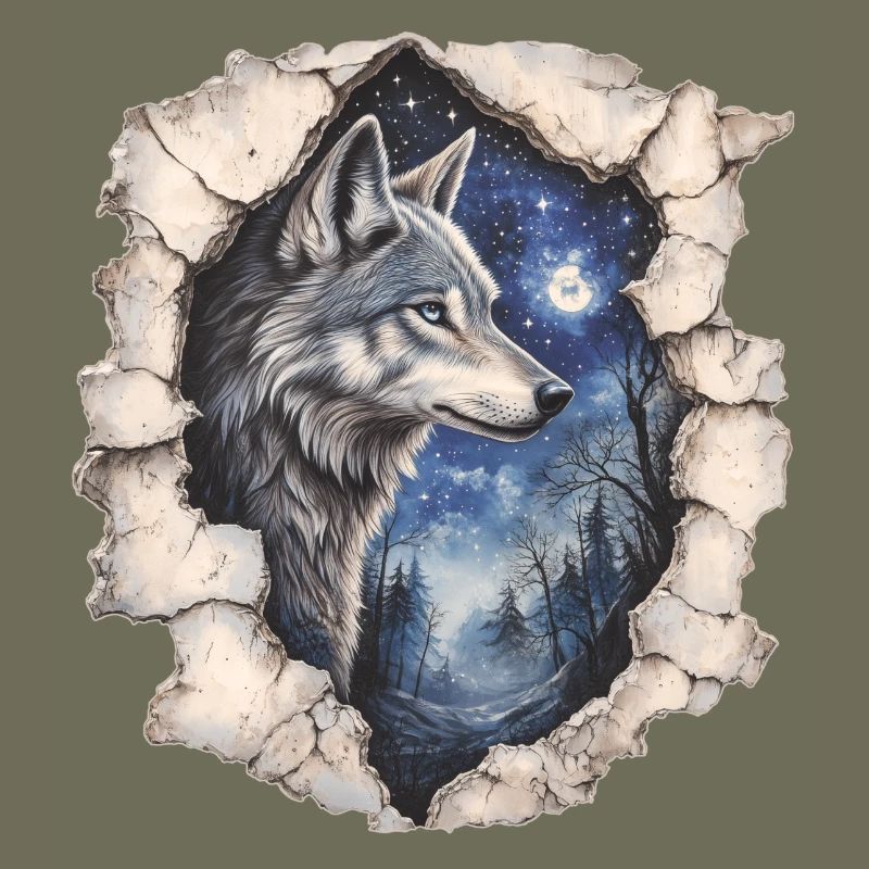 Wolf mit Sternenhimmel