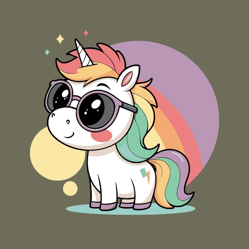 Pastell-Einhorn in Brille und Regenbogen