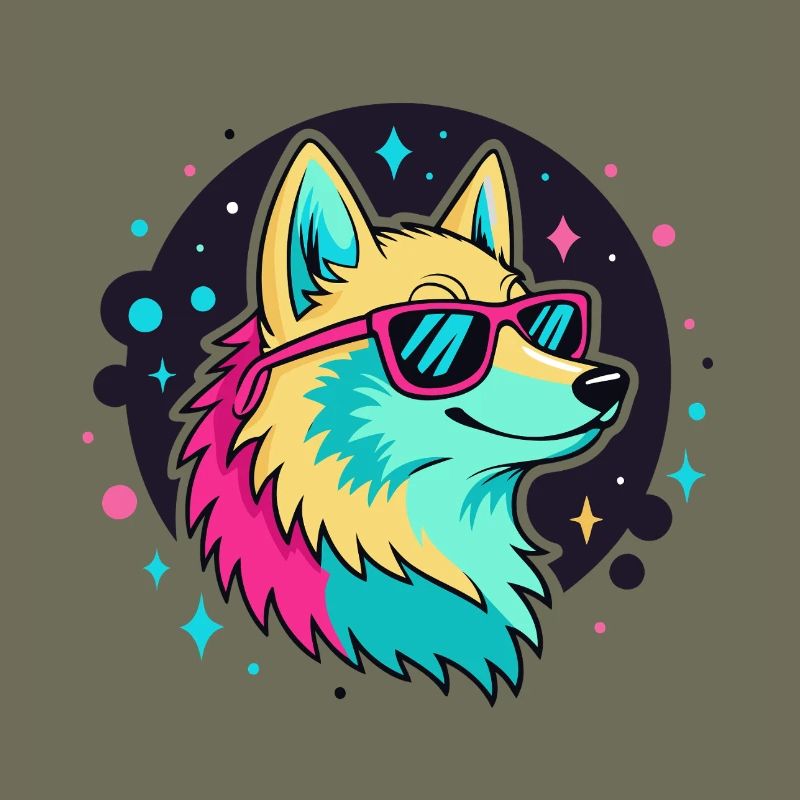 Neonwolf mit coolen Brillen