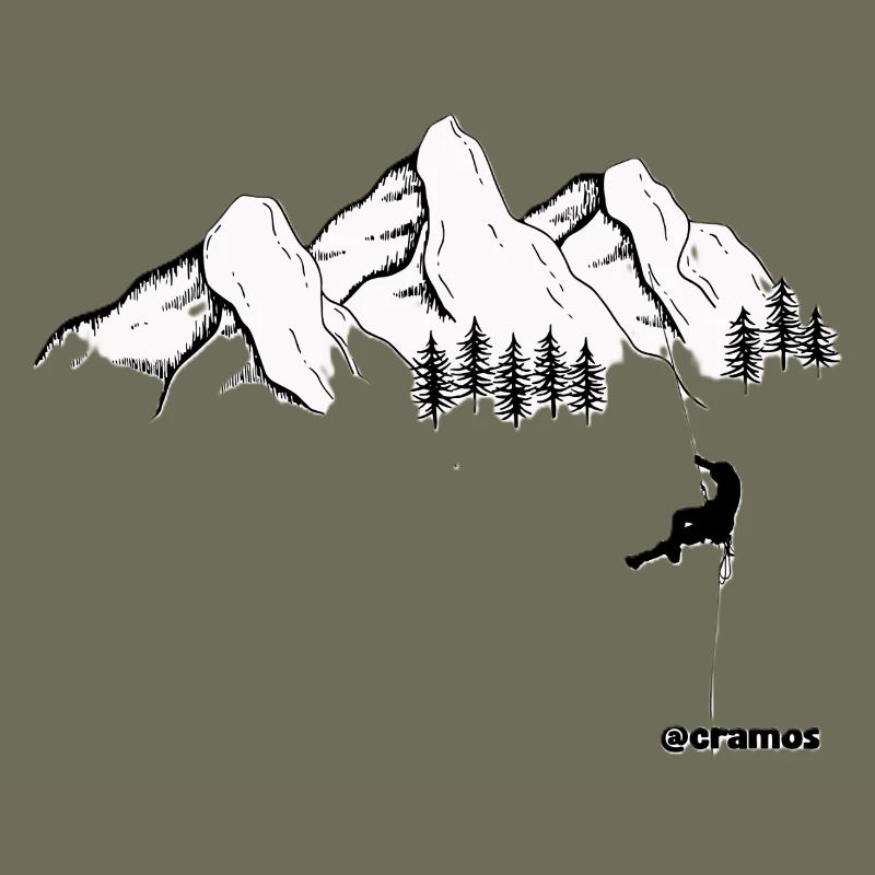 Cimes enneigées et grimpeur noir