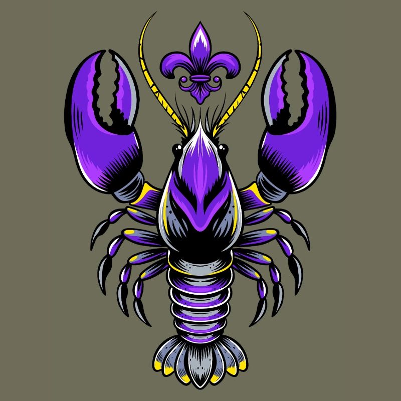 Mardi Gras crawfish with fleur-de-lis design
