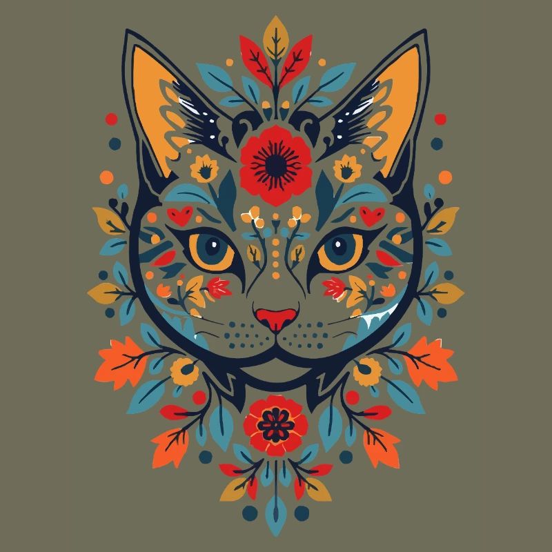 Chat fleur dans le style folklorice