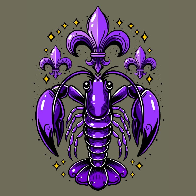 Mardi Gras crawfish with fleur-de-lis design