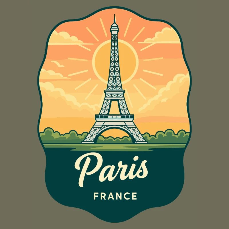 Pariser Eiffelturm Frankreich Retro Sonnenuntergangsabzeichen