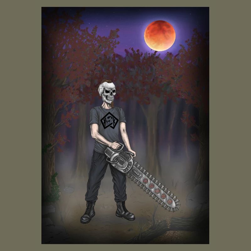 Forest worker, forester, chainsaw, full moon