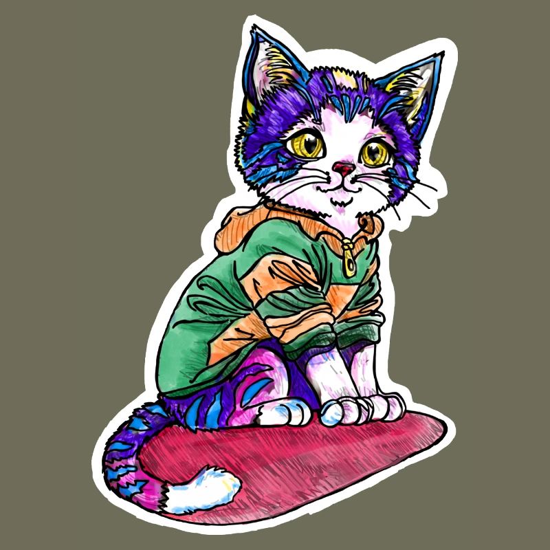 Chat en pull vert