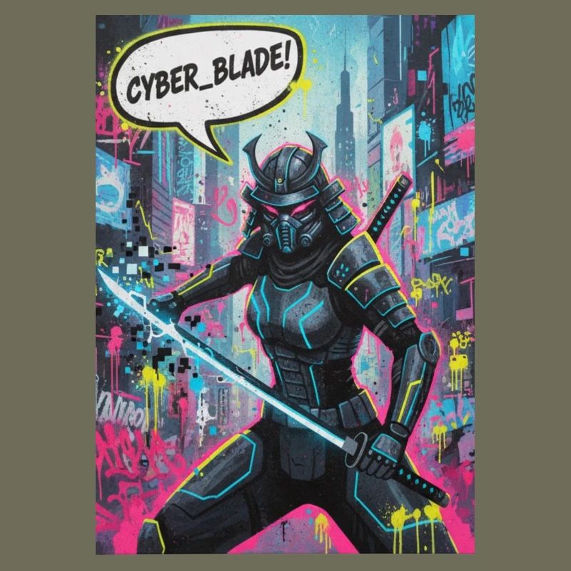 Cyber Samurai Neon Graffiti