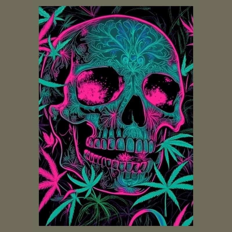 Neon-Skull mit Cannabisblatt-Pattern