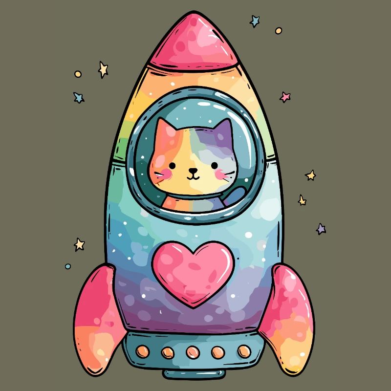 Rainbow Rocket Cat Heart