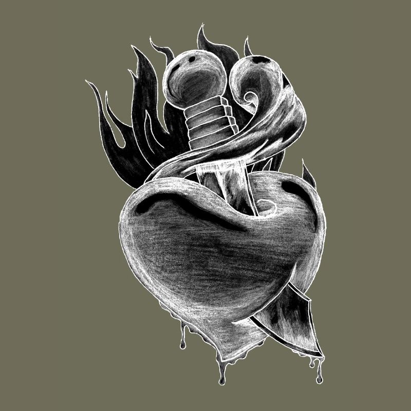 Flame Heart Dagger Sketch