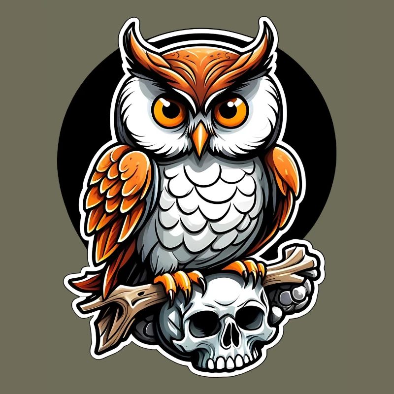 Eule sitzt auf Skull