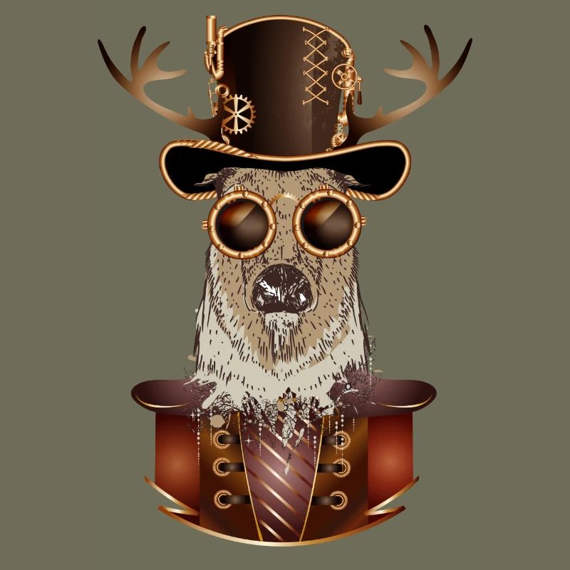 Steampunk deer with cylinder hat and glasses