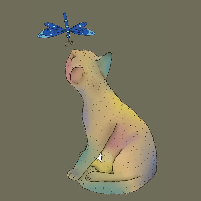 Katze mit blauer Libelle