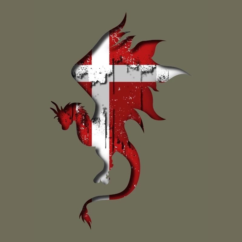 Drapeau du Danemark - Danemark - Silhouette de dragon