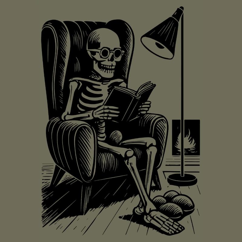 Squelette de lecture dans la chaise de lecture
