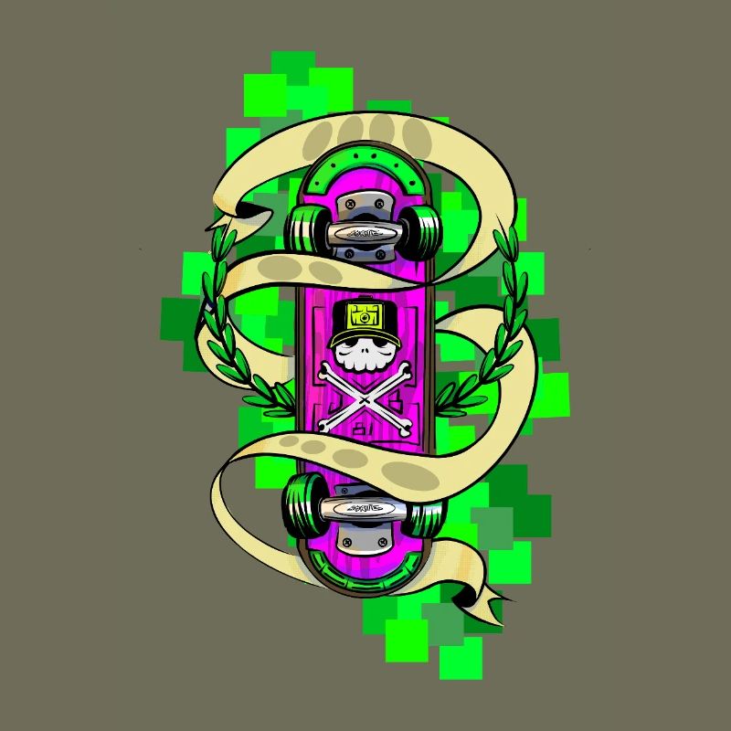 Neon Skull Skateboard Graffiti