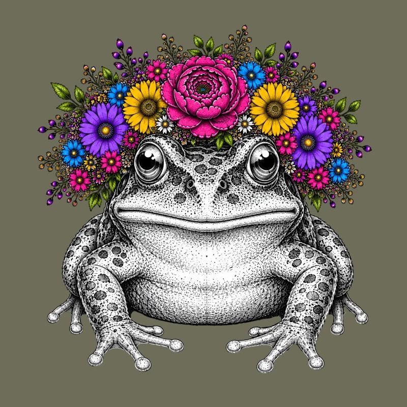 Frosch mit Blütenkrone