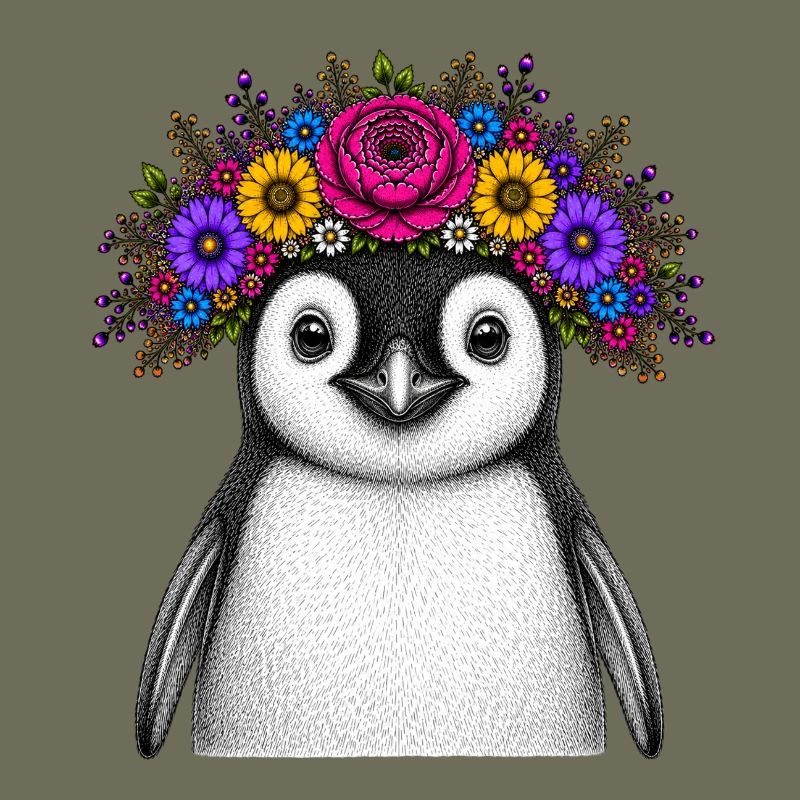 Pinguin mit Blumenkrone