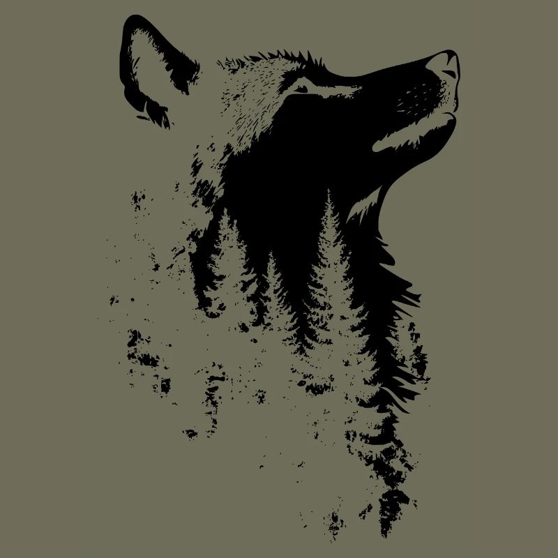 Silhouette de forêt de visage de loup