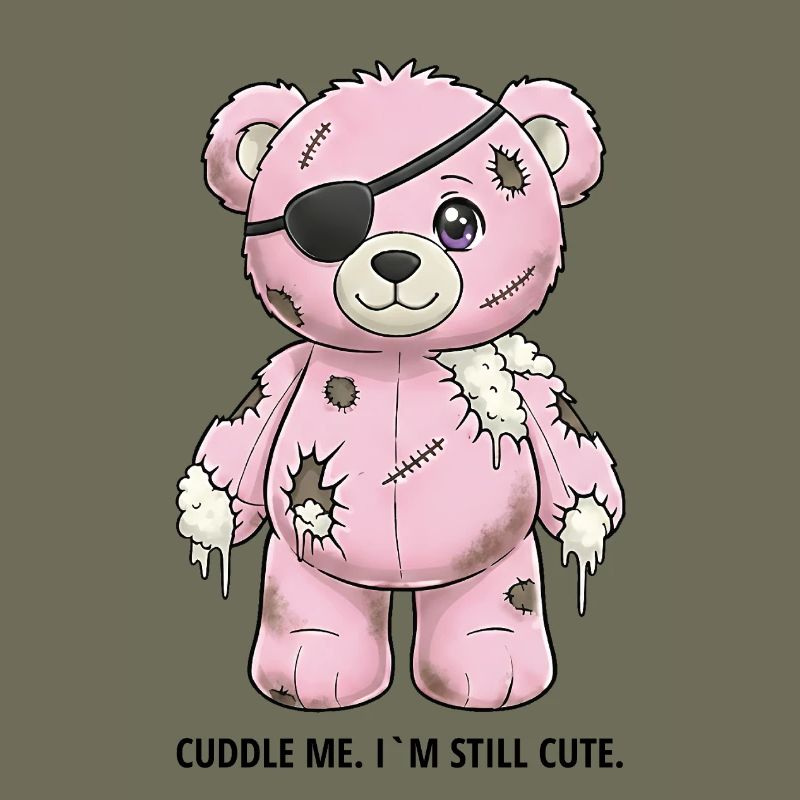 Ours en peluche rose patchwork avec cache-œil