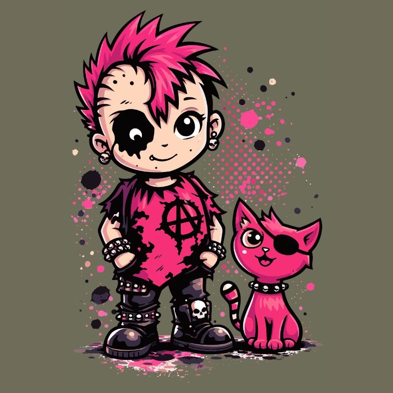 Punk Kid mit pinker Katze
