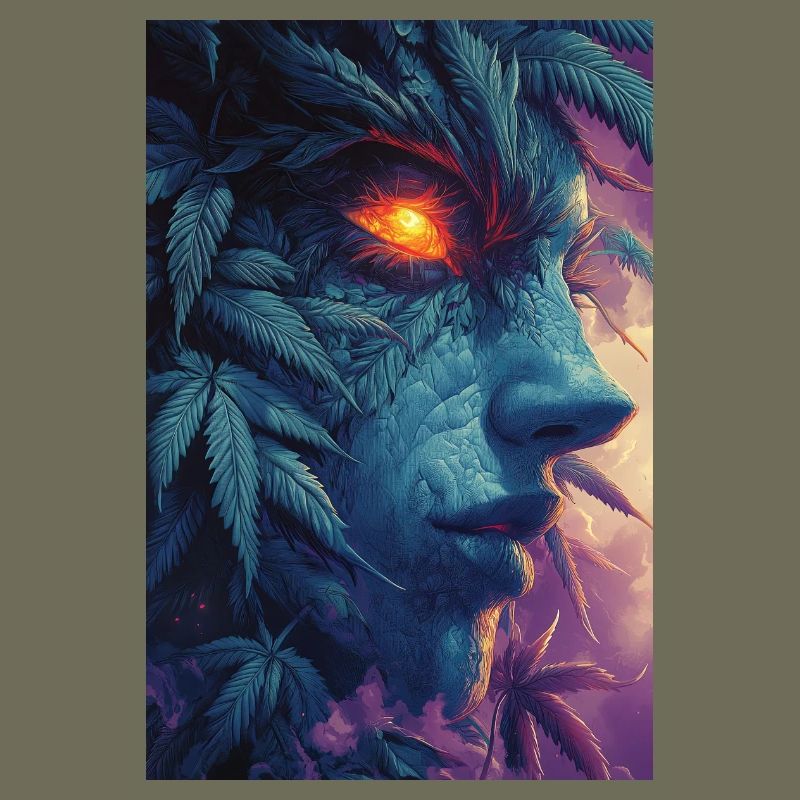 Visage de feuille avec œil de feu