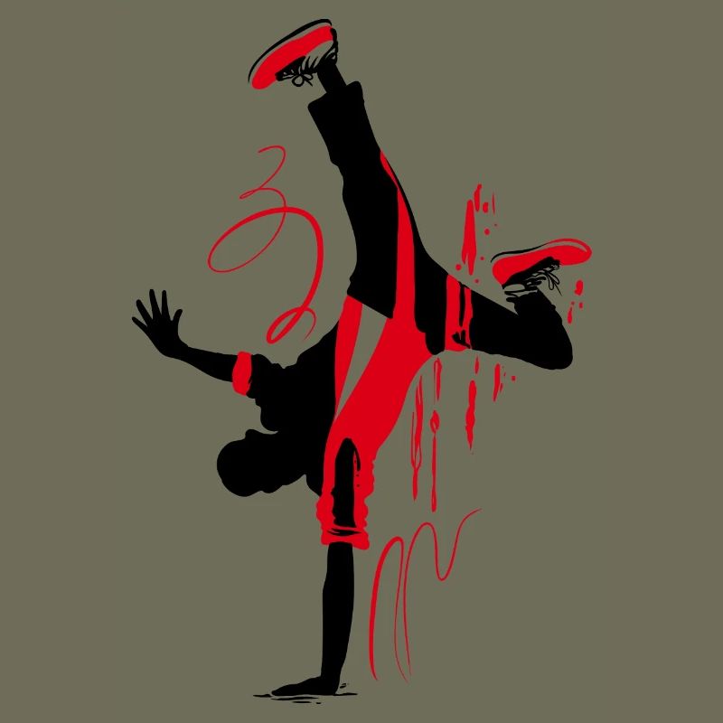 Breakdancer Silhouette in Red Black, Abstract